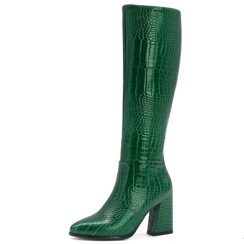 Knee High For Women Sexy Snake Leather 2023 Brand Winter Cowboy Boots Female Gold Green Heeled Long Party Shoes