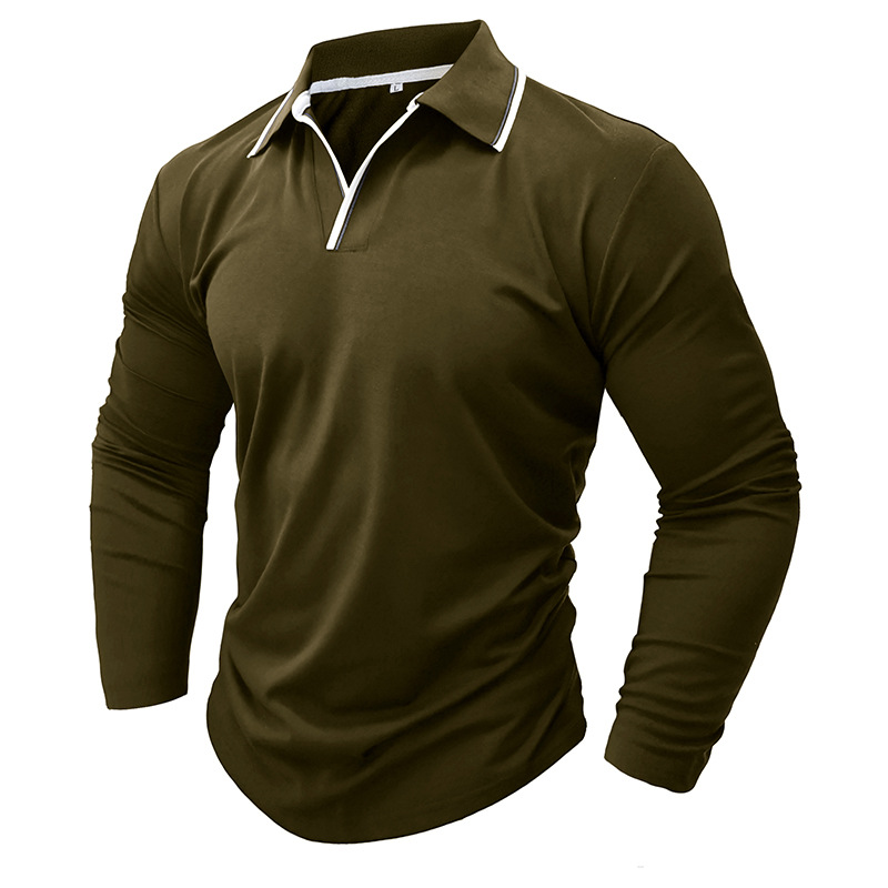 Autumn Winter Men's Long-sleeved V-neck T-shirt POLO Shirt Men's Cotton Stay Tucked V-Neck T-Shirt Tops