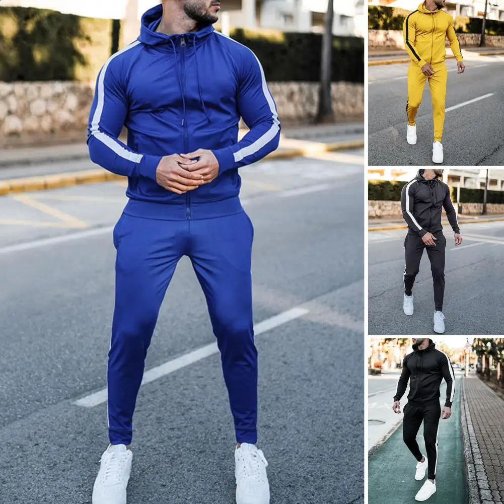Tracksuit Men 2 Pieces Set Sweatshirt Sweatpants Sportswear Zipper Hoodies Casual Mens Clothing Ropa Hombre Size S-3XL 240821