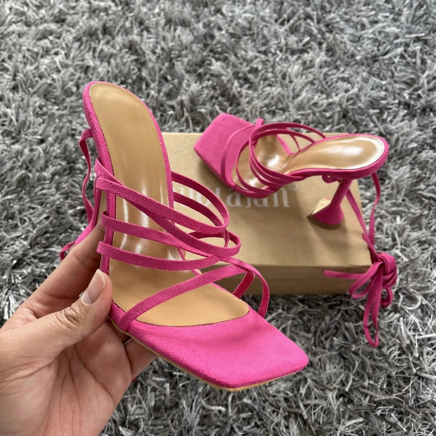 2024 Summer Green Orange Women Sandals Fashion Cross-Tied High Heels Shoes Sexy Lace Up Party Pumps shoes Woman Size 35-42 240819