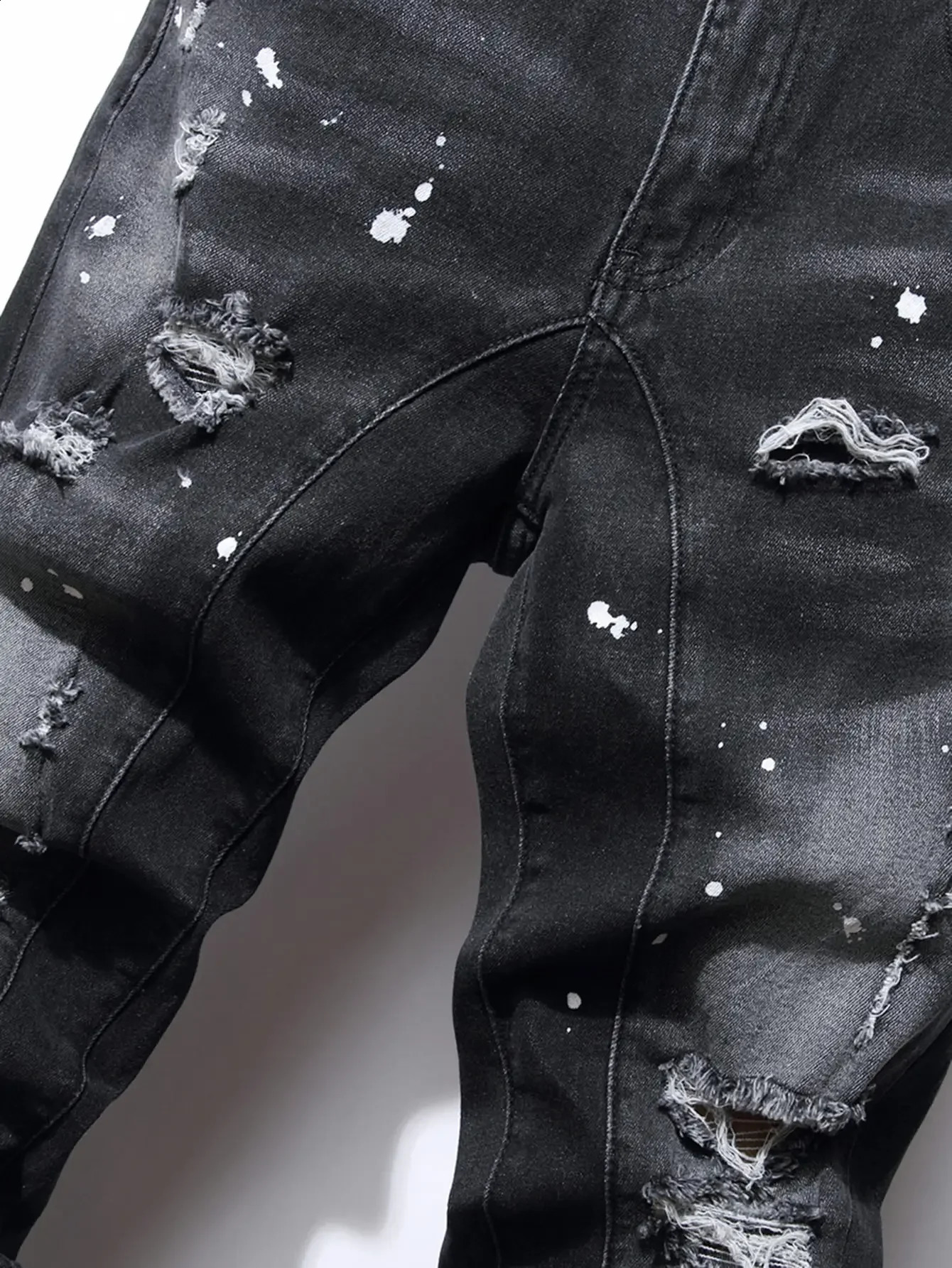 Men Black Skinny Denim Spot Jeans Male Ripped Stretch Fit Jeans Men Slim Trousers Fit Long Jeans Pants Streetwear Casual Jeans 240821