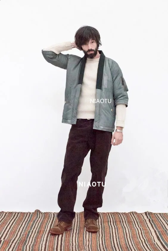 Short Three Color Hoodless Standing Collar Taoist Robe Cotton Padded Down Jacket Mens Solid Loose Coat Non Visvim Dcdt Parkas 240821