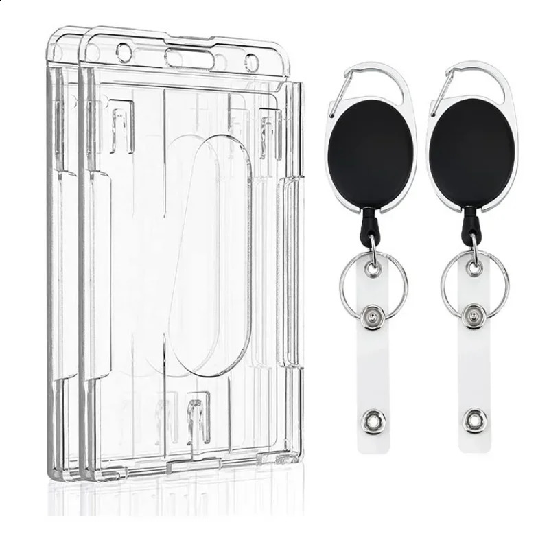 Transparent dual card slot ID tag badge holder with scroll 2card storage organization employee pass work shell sleeve w240820