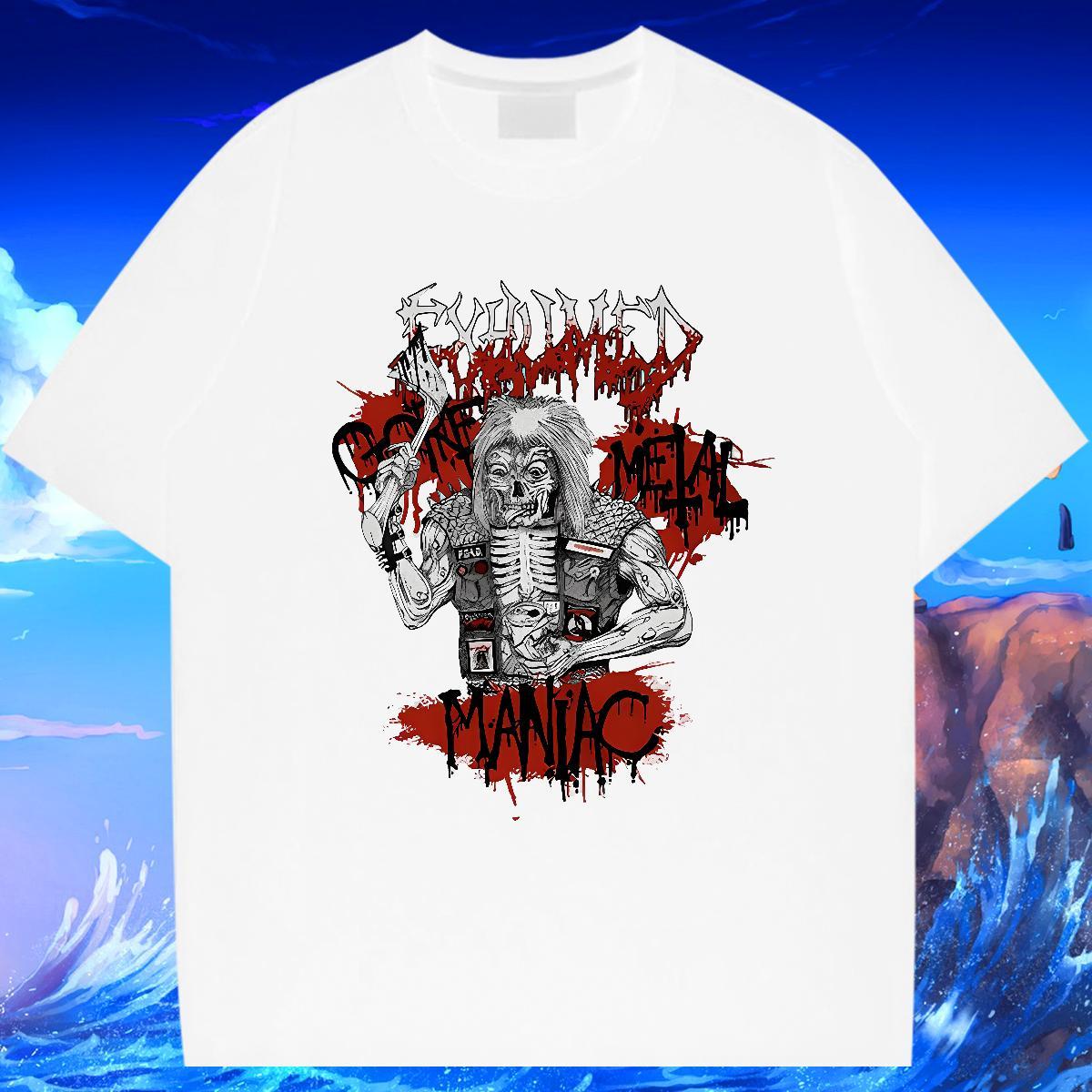 2024 Summer skull Men Tops Tees 100% Cotton 230g T Shirts Men Graphic Beach Breathable Crew Neck Unisex Top Tees