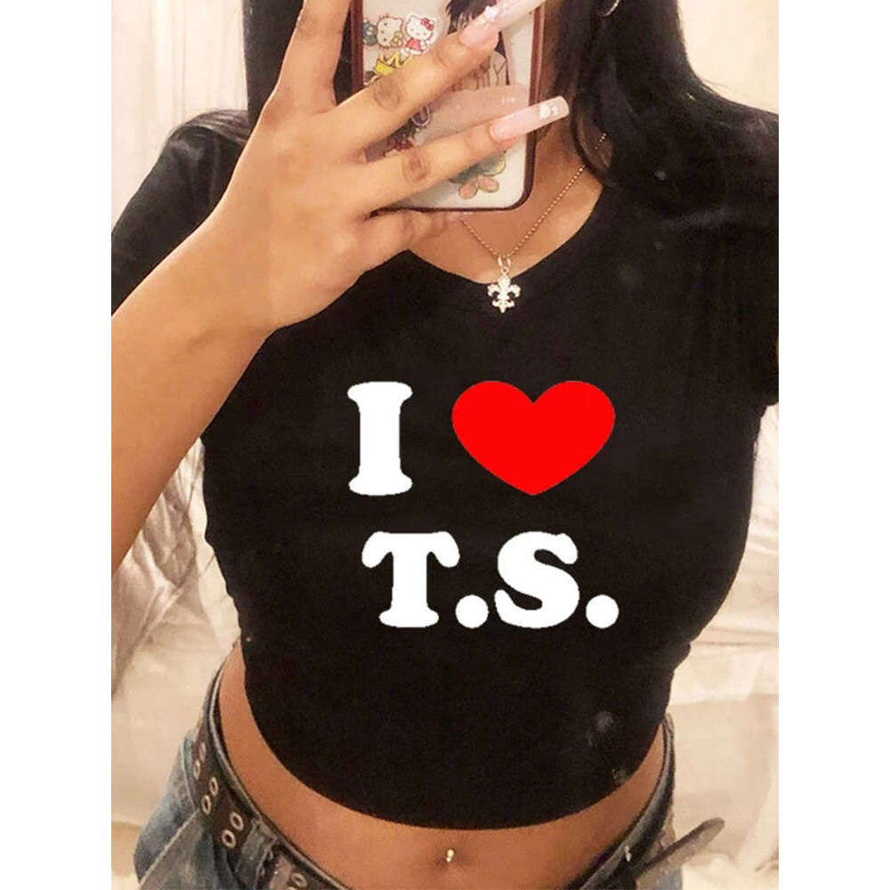 Love I S Cropped Tops for Women Summer Fashion Short Sleeve T Shirt Y2k Clothes Haruku Baby Graphic T-shirt Crop Top Tee ummer hort leeve hirt -shirt 