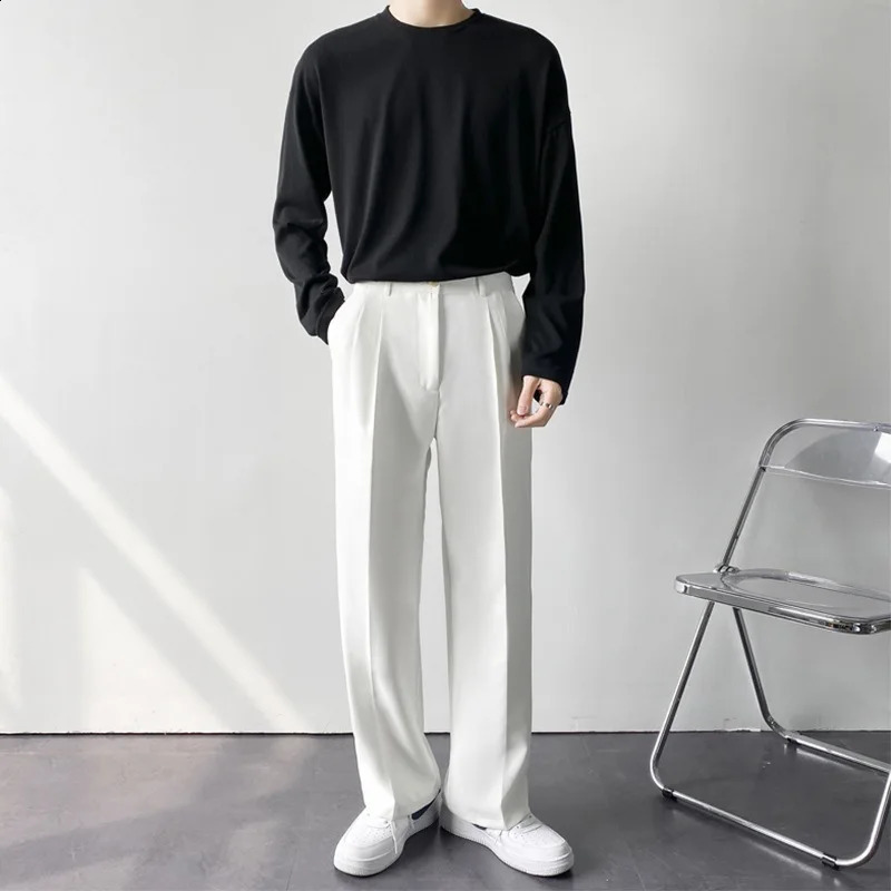 Autumn Loose Casual Pants for Men Korean Style Straight Tube Wide-Leg Fashion Wrinkle-Free Business Long Pants 240820