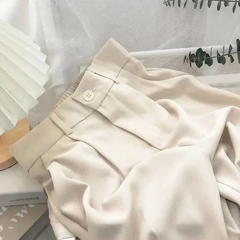 Korean High Waist Nine Point Trousers Female Fall Summer Casual Loose Office Lady Suit Pants Egegant Solid Color Work Pant 240821
