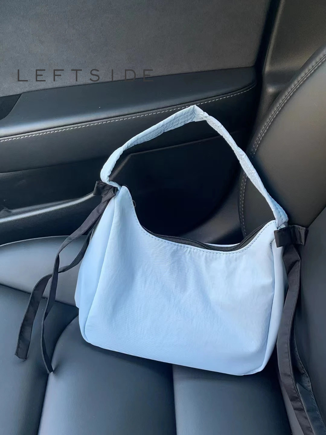 LEFTSIDE 2024 Spring Casual Small Bow Nylon Womens Handbag and Wallet Sweet Trend Simple Retro Womens Shoulder Bag 240820