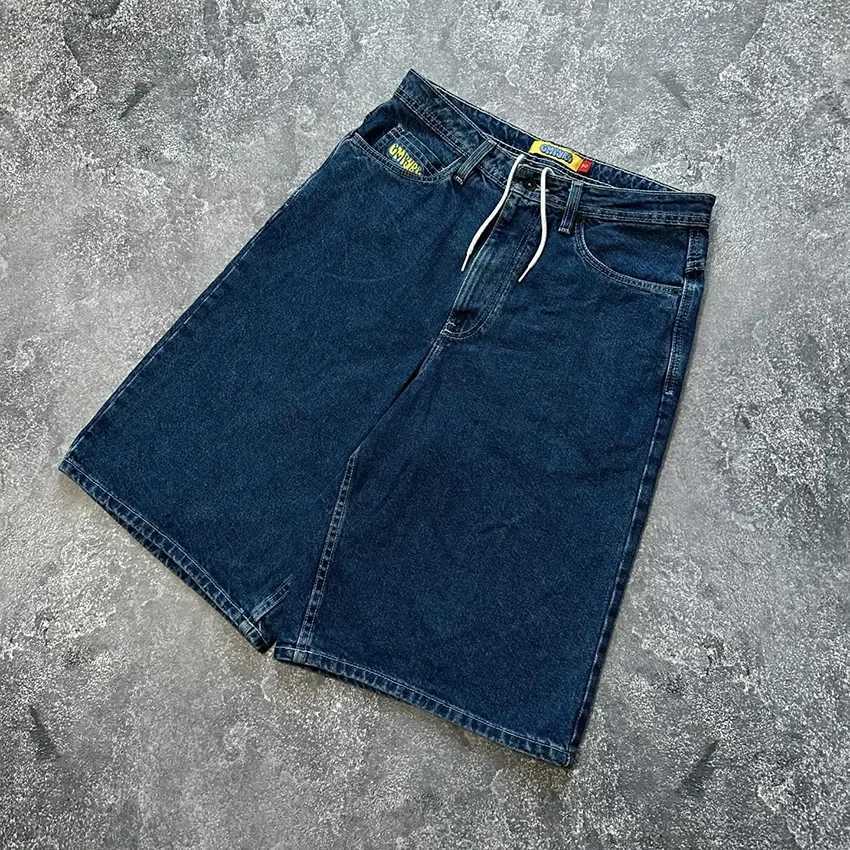 Summer mens capital letter pattern denim shorts European and American trends fashionable high street wanderersW240713