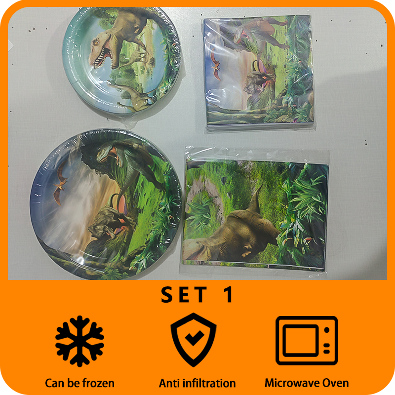 Dinosaur birthday decoration tableware set suitable for children and boys dinosaur themed party birthday supplies