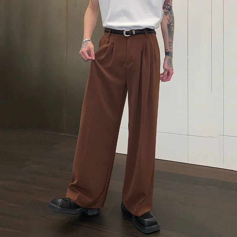 IEFB Korean Style Chic Drape Straight Suit Pants Men Loose Simple Solid Color Wide Leg Casual Floor Mop Trousers Autumn 9C6900 240820