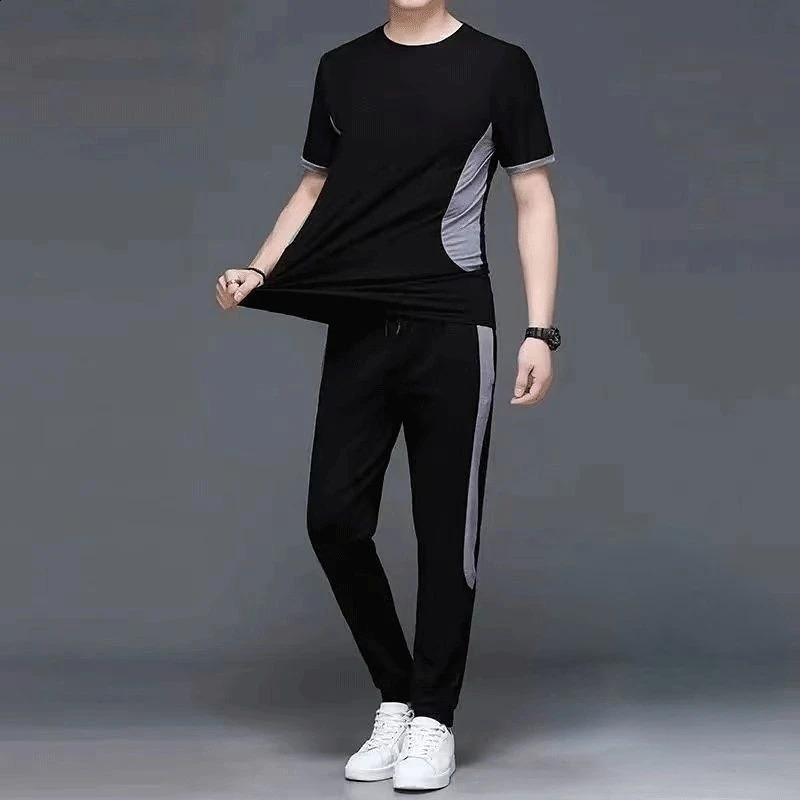 T Shirt Sports Suits Man Jogging Mens Clothing Aesthetic Pants Sets Outdoor Trend Top Offer Wholesale Cotton Tracksuit 240821