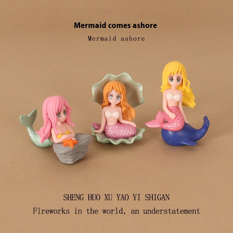 DIY cartoon creative reef shell mermaid ins micro landscape home decoration plastic crafts desktop ornaments