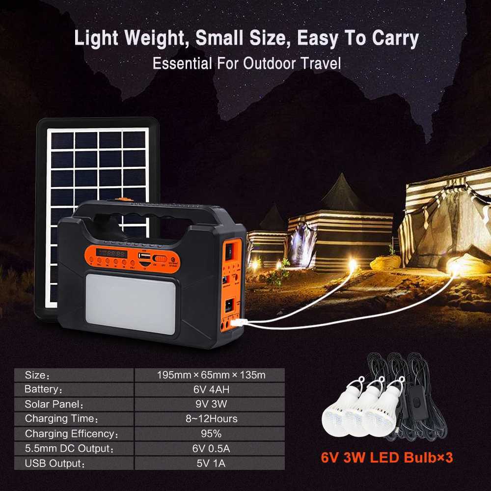 Portable Outdoor Camping LED Light Kit Rechargeable Solar Panel Generator with Lead Acid Battery PWM Controller for Home Use Y240820