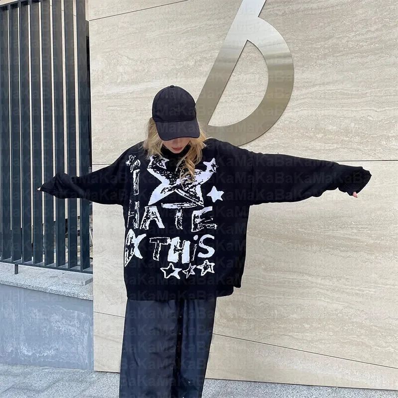 Womens Mens Vintage Knit Sweaters Fall/Winter Pullover Sweater Unisex Y2K Harajuku Oversized Sweater Print Chic Aesthetics 240821