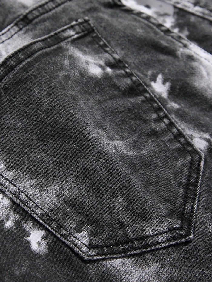 Tie-dye Pattern Cuffed Stretch Jeans 240821