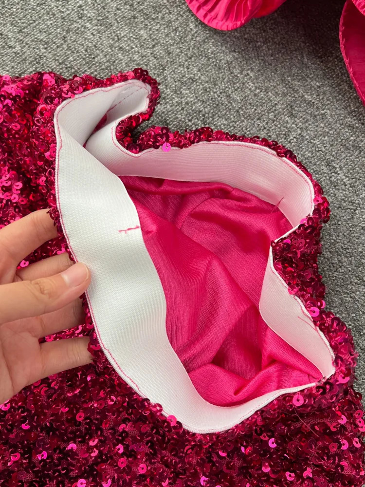 XFPV Women V-Neck Lantern Sleeve Ruffles Pleated Top Temperament High Waist A-line Skirt Two Piece Set Summer SM10901 240820