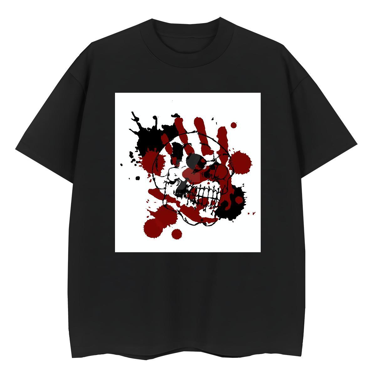 Custom Men Clothes T-Shirt 230g 100% Cotton Outdoor scary Breathable T-Shirts Loose Black White Tee Shirt