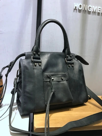 Vendange Fashion Boston Bag Leather River Handbag Handmade Cross body 2458 w240820