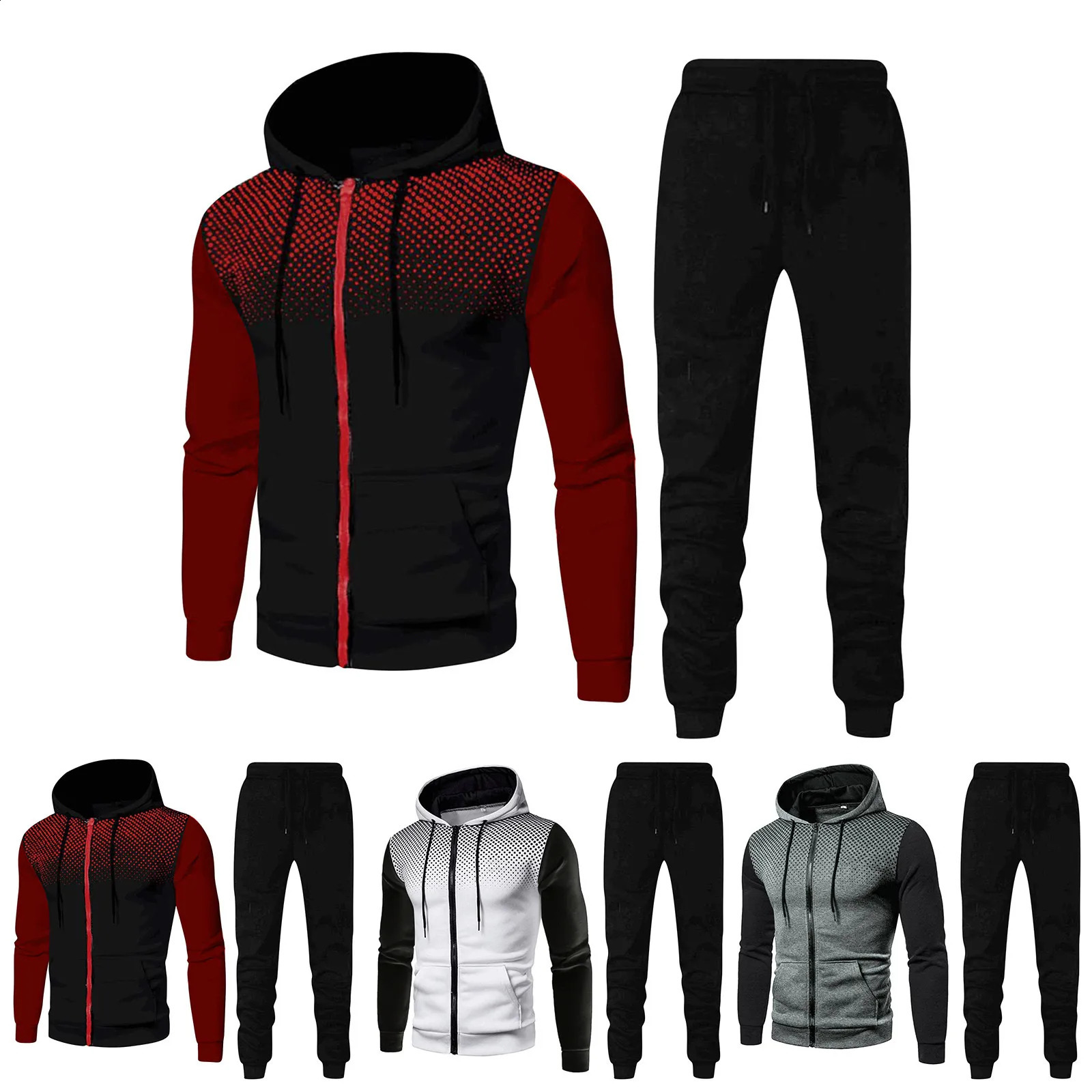 Mens Winter Sports Casual Fitness Suit With Dots Long Sleeve Pullover Hoodies Sweatshirt And Pants Man Clothing 240821