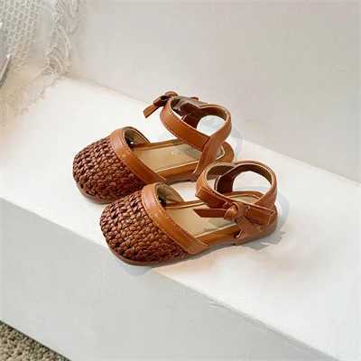 Girls Bow Non slip Soft Bottom Beige/Brown Closed Toe Sandals Boys Summer New Outdoor Casual PU Sandals Size 23-34 W240821