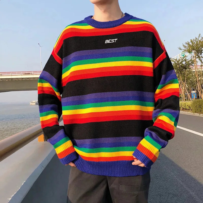 Mens O-neck Pullover Autumn Winter Patchwork Long Sleeve Spacious Long Sleeve Clothes Knitted Casual Male Sweater Drop 240821