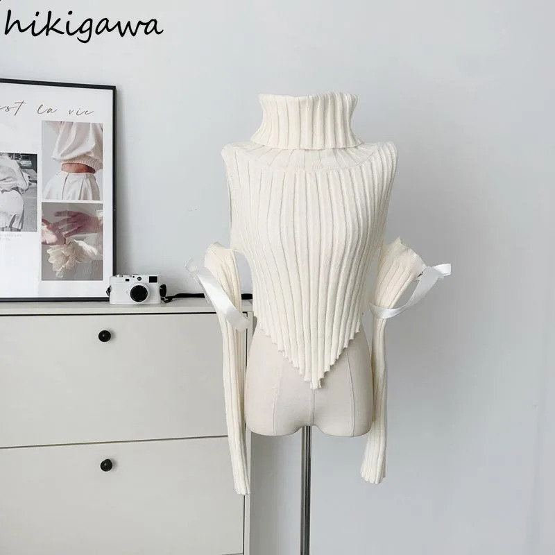 Trimmed sweater womens dress turtle collar tuned sexy skydiving fashionable irregular knitted floral sweetheart Y2k top women 240821