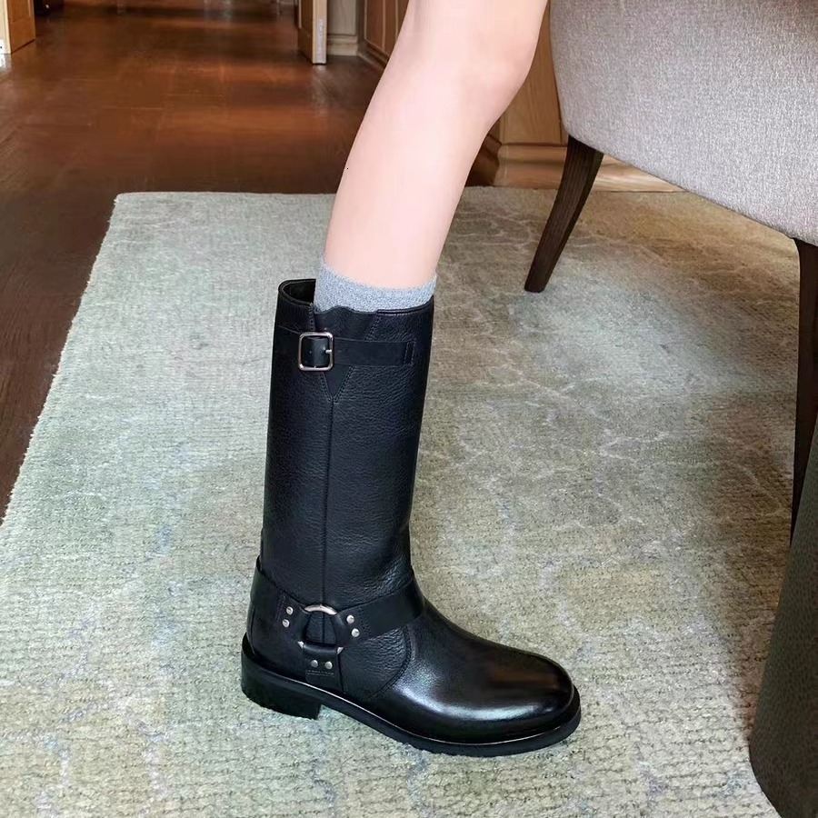 Ddmysports Grape Mom Loves France With The Same Style Cool Sa Plant Tanned Cowhide Belt Buckle Middle Barrel Knight Boots Girl Autumn And Winter OUTDO