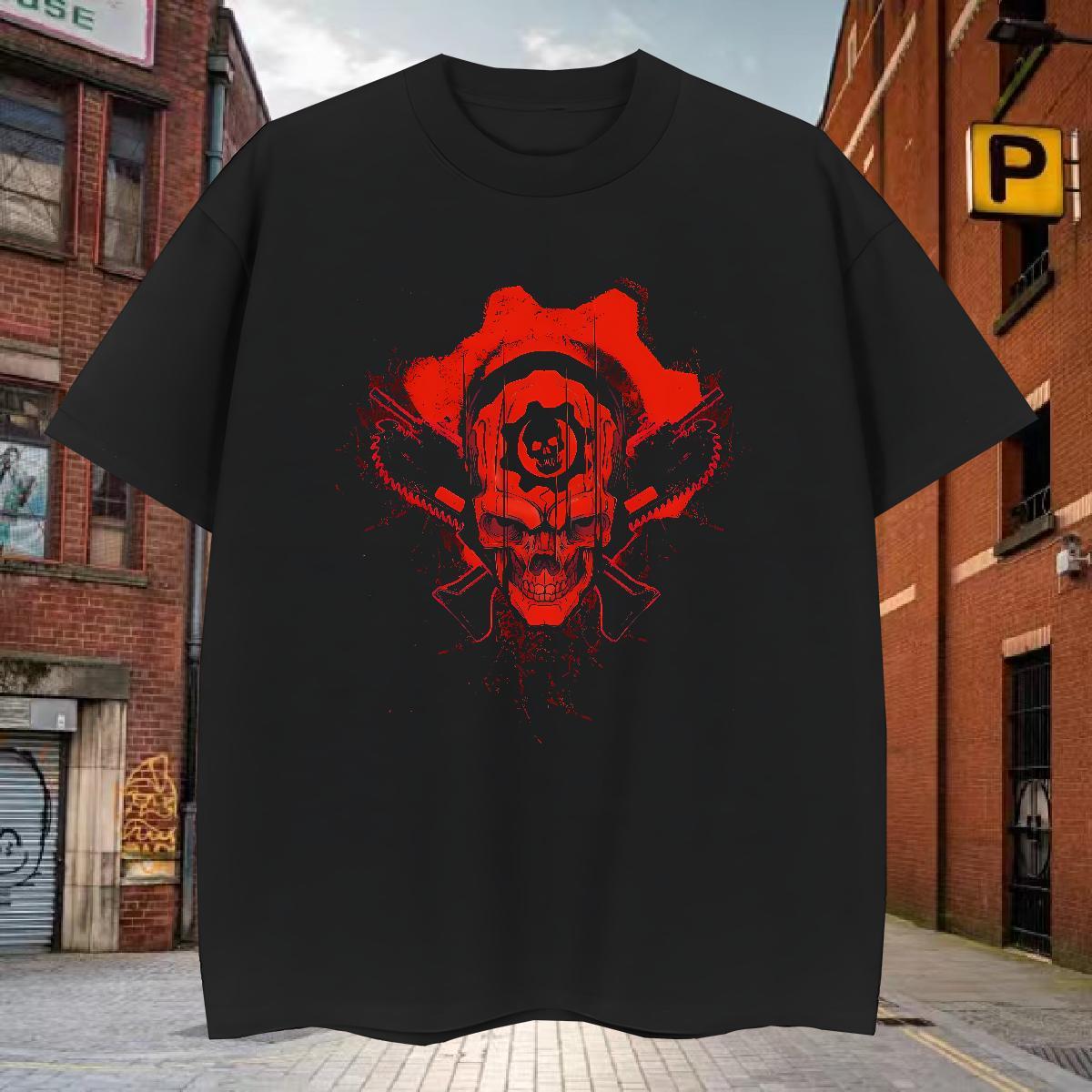 Factory Direct Men Tshirts 230g Cotton Casual Beach SKULL Pure Cotton T shirt Loose Custom Print Plus Size Polos