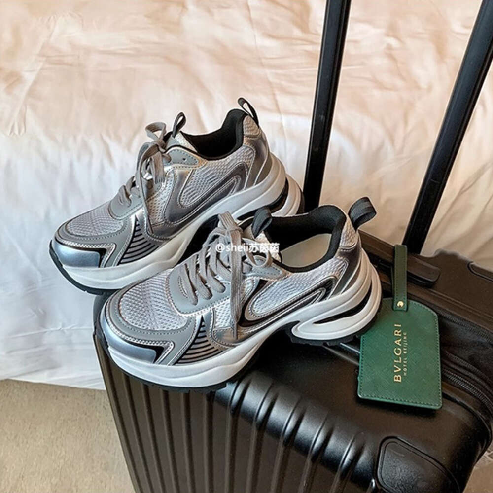 Ddmysports Su Yinyin Zhao Lusi Same Style Cm Breathable Silver Thick Sole Raised Casual Sports Father Shoes Women Genuine Leather For OUTDOOR