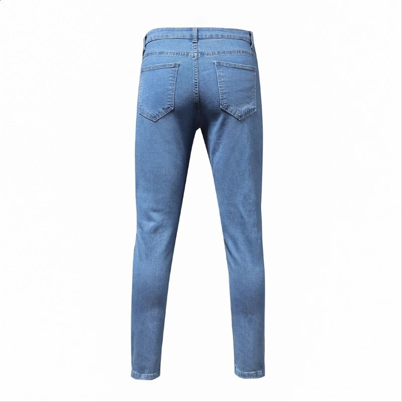 Men Cotton Stretchy Leisure Time Jeans Ripped Skinny Youth Jeans High Quality Hip Hop Slim Fit Denim Pants Blue 240821