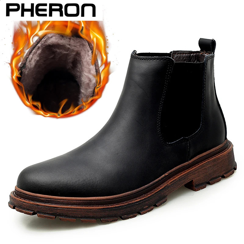 High quality winter boots mens cowhide ankle boots handmade outdoor work boots retro style warm Chelsea boots mens 240821