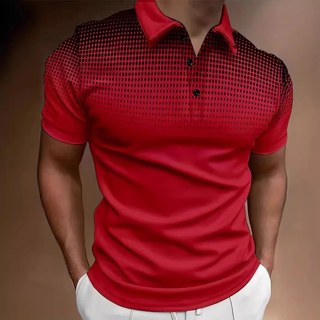 2024 Summer Mens diamond check print lapel button personality patch cloth fashion casual sports breathable POLO shirt 240821
