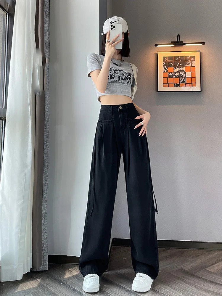 Wide Leg Straight Jeans Women Boyfriend Baggy High Waist Full Length Denim Pants 240821
