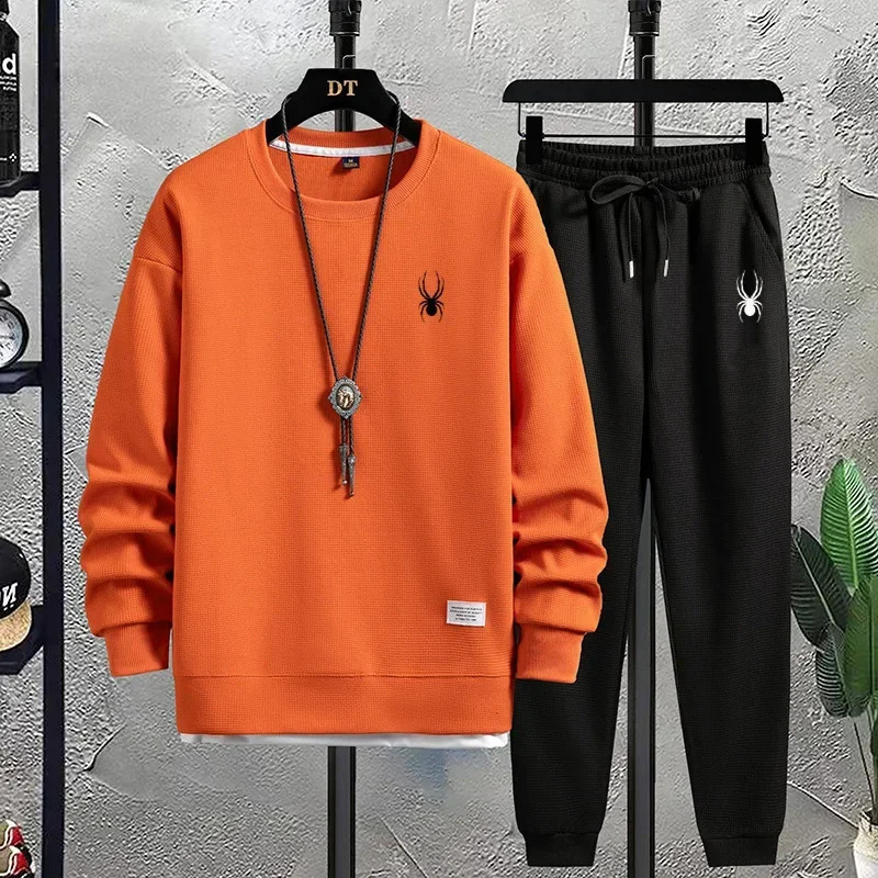 Mens Tracksuit 2 Piece Waffle Hoodie Sweatsuits Sets Athletic Jogging Suits with Pocket Spring Autumn Casual Sports Suit 240821
