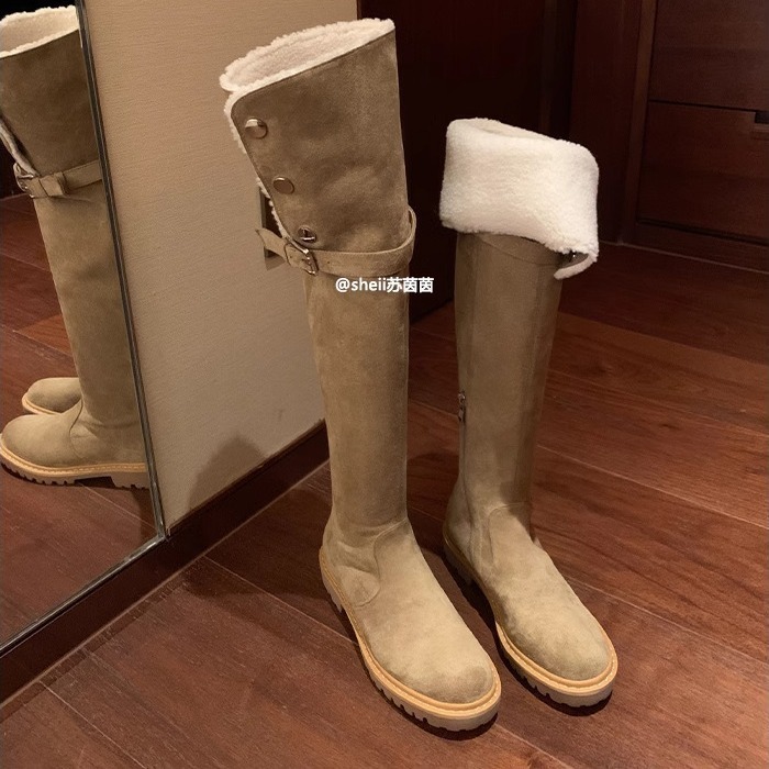 Ddmysports Same Style As Su Yinyin Cotton Snow Boots Two Pairs Of Lamb Fur Thick Heel Knee High Children S Long OUTDOOR