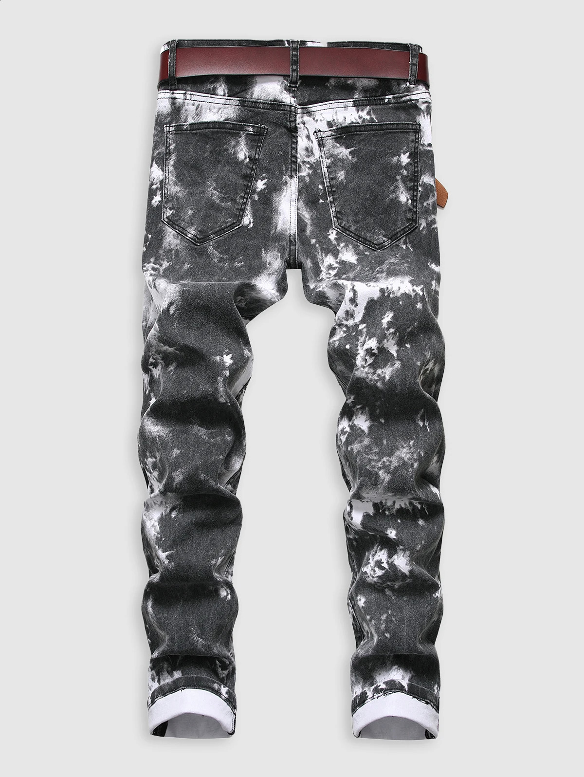 Tie-dye Pattern Cuffed Stretch Jeans 240821