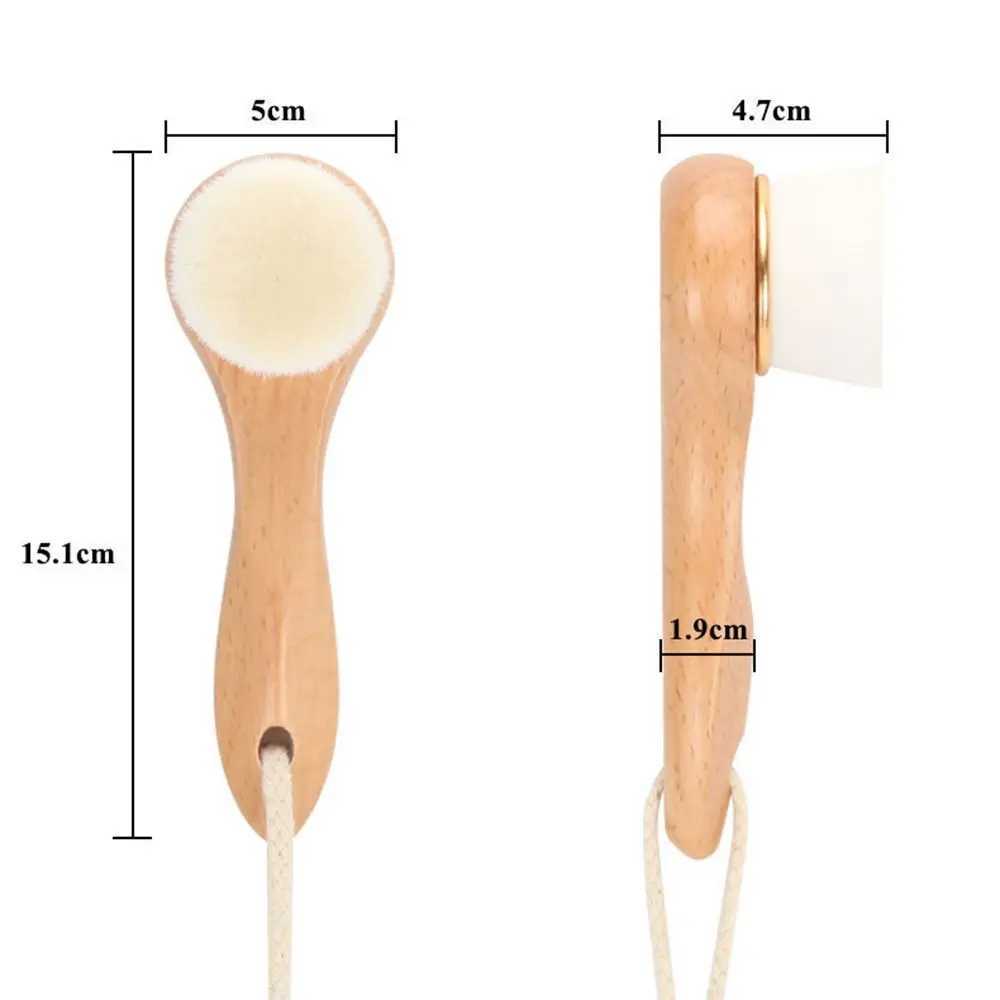 1Pc Wooden Long Handle Facial Cleansing Brush Exfoliating Brush Bamboo Hair Facial Cleansing Massage Face Care Brush Y240821