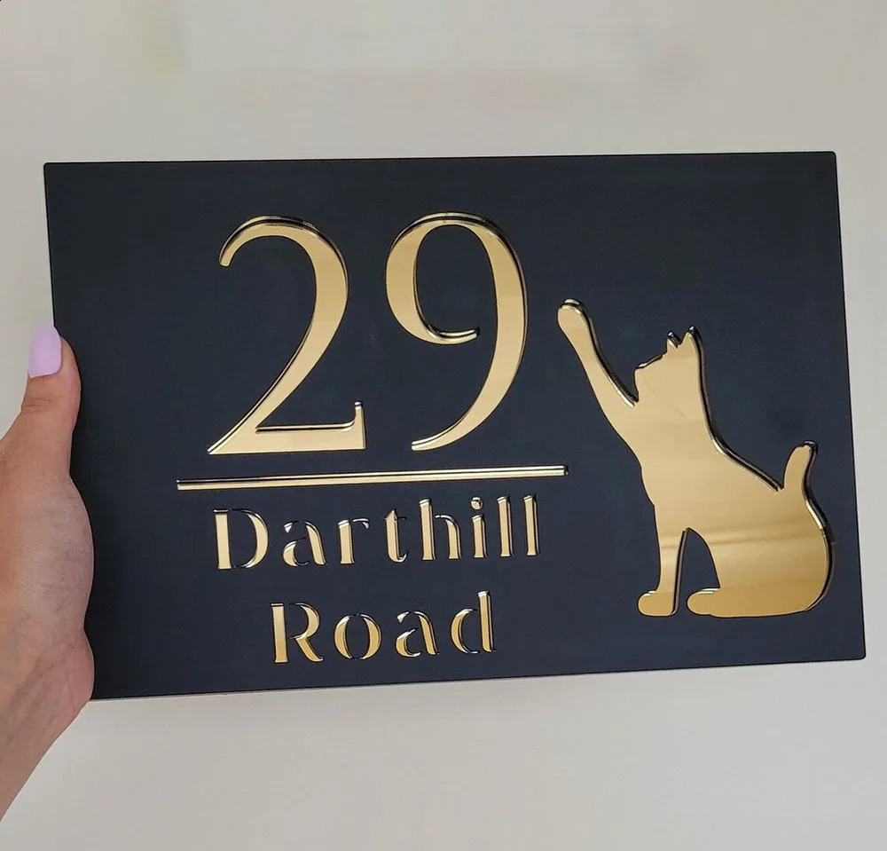 Personalized Door Number Sign Double Layered Acrylic Custom House Plate Modern Home Office Address Pet Pattern Sign 240821
