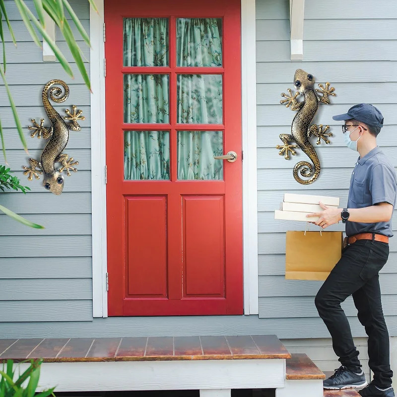 Gecko Metal Wall Art Decor 2 Pack 15 Inch - Indoor Outdoor Lizard Wall Art Hanging Sculpture for Home and Garden 240821