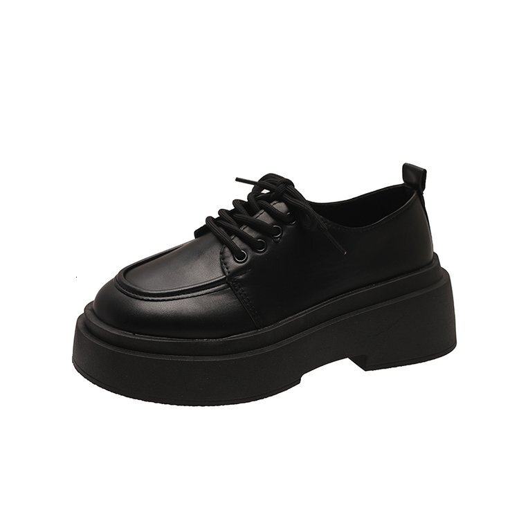 Ddmysports Thick Soled Small Leather New Autumn And Winter British Style Jk Shoes Black Matching Skirt Lace Up Loafers OUTDOOR