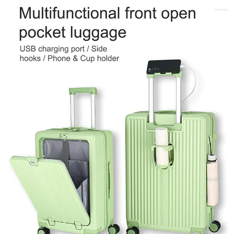 3 Suitcases Three Layer Composite PC Suitcase Carry On Rolg Lage With USB Port Boarding Cabin Cup Phone Holder 20 22 24 26 Inch 4
