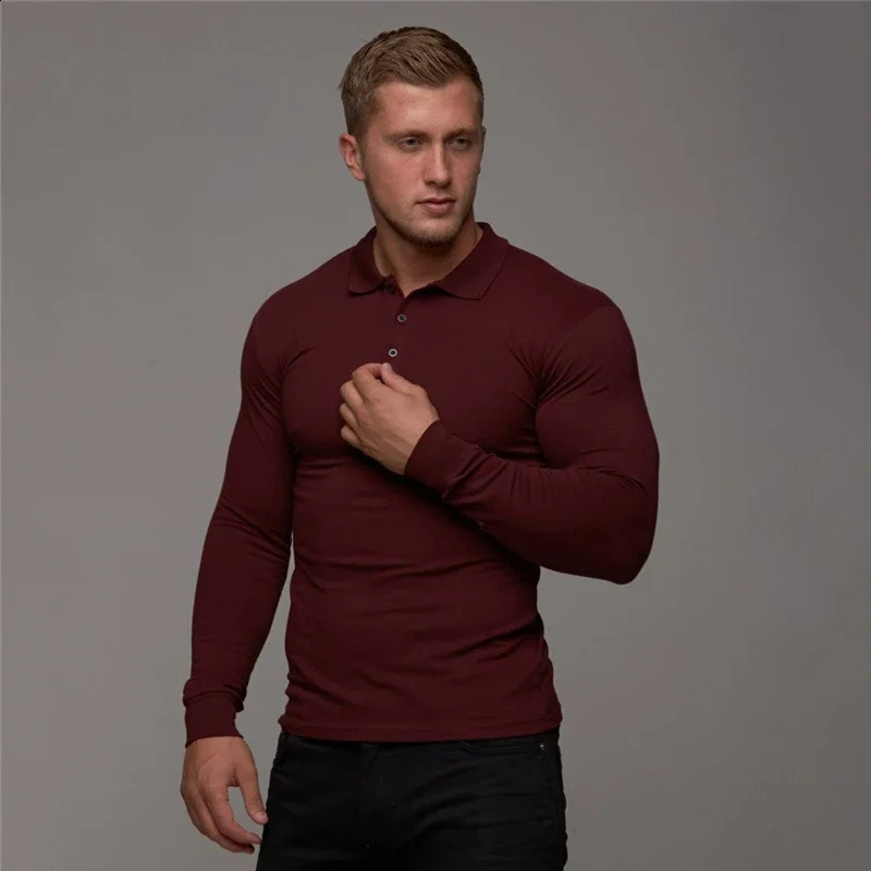 Cotton Breathable Mens Polo Shirt Fitness Men Cotton Long Sleeve Poloshirt s Clothing Autumn Mens Polo Shirts 240820