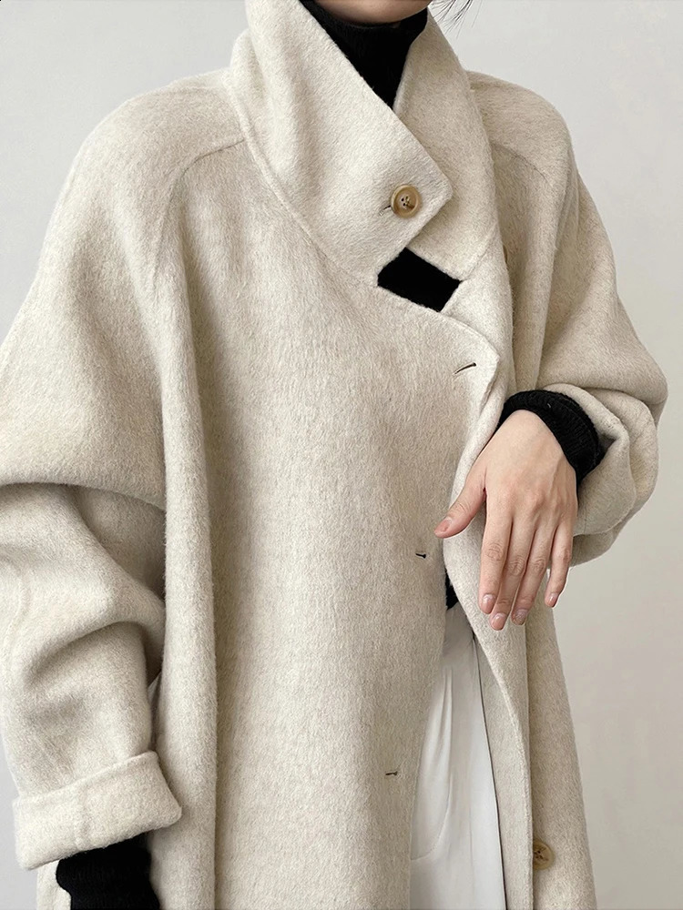 EWQ Turtleneck Single Breasted Woolen Coat Women Outwears Long Sleeve Thick Cashmere Overcoat Autumn Winter 16U5361 240820