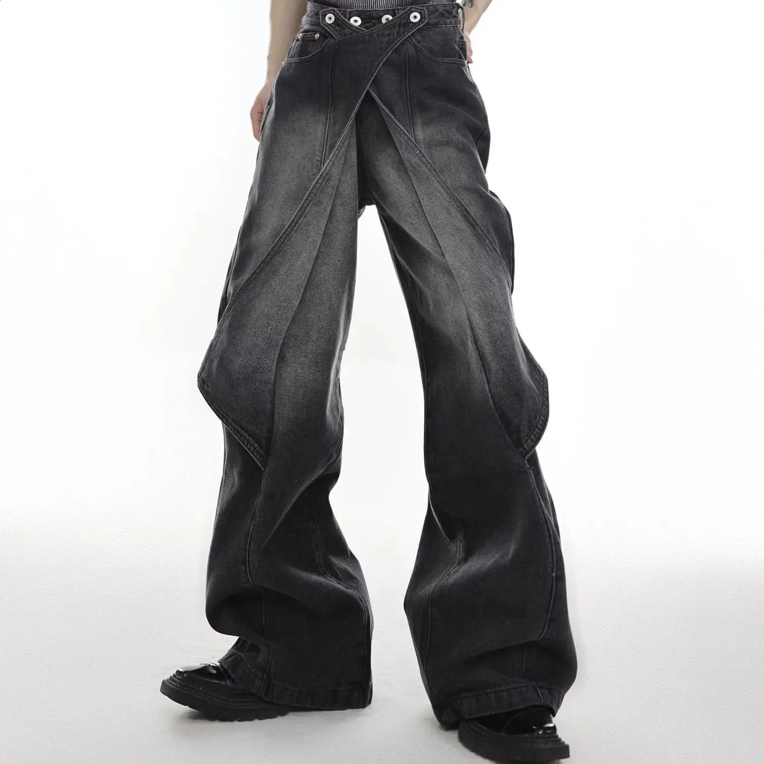 Hip Hop American Vintage Jeans Men Heavy Industry Used Wash Denim Pant Deconstruct Cut n Variable Flared Trousers Unisex 240821