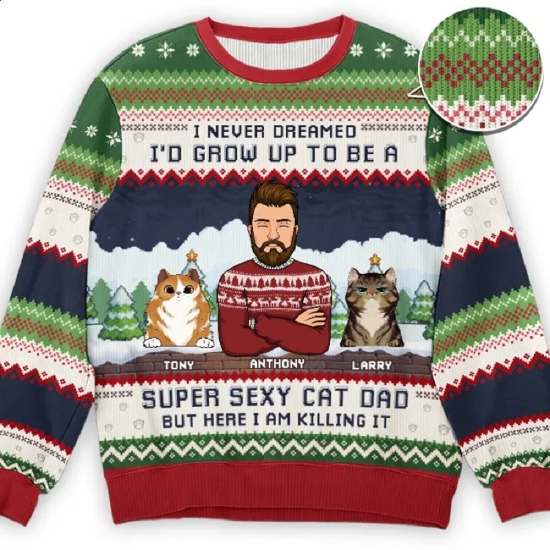 Men Women Ugly Christmas Sweaters Xmas Happy Knitting Casual Long Sleeve Jumpers 3D Print Party Crewneck Sweatshirt Plus Size 240821