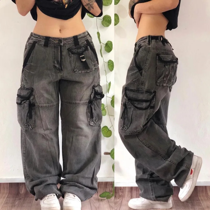 Streetwear Fashion Heavy Industry Multi-pocket Baggy Jeans Men And Women Y2K Harajuku Casual Gothic High Waist Wide Trousers 240821