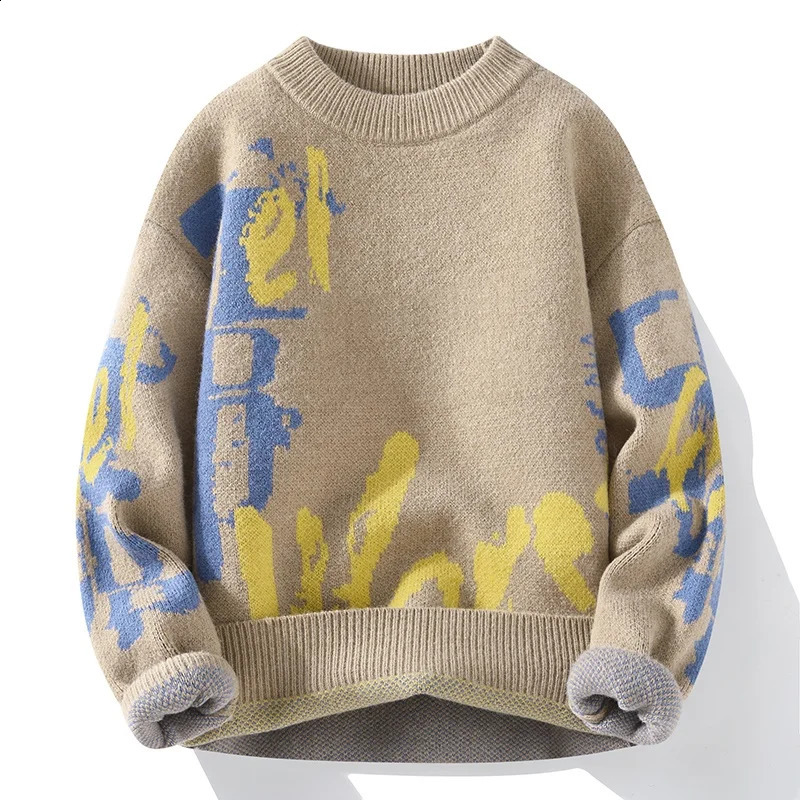 Mens Women Harajuku Autumn Winter Sweater Mens Casual Loose Print Thicken Warm Knitted Pullover Street Outdoor Trend Sweatshirt 240821