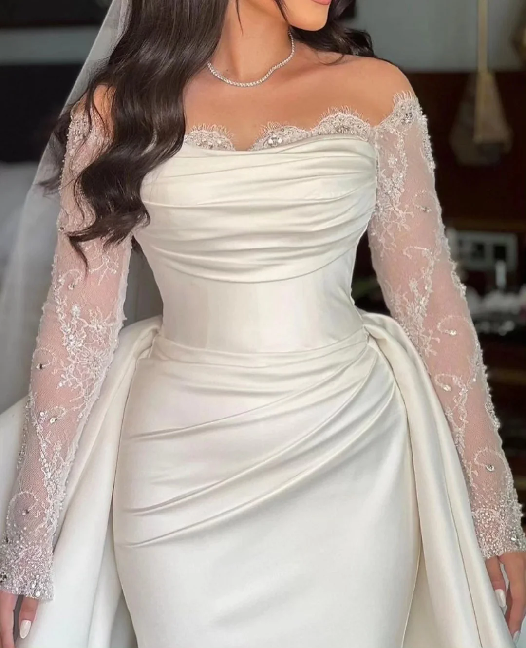 Luxury Mermaid Wedding Dresses Draped Off the Shoulder Bridal Gown Lace Satin Mariage Bride for Women Vestido De Mairage