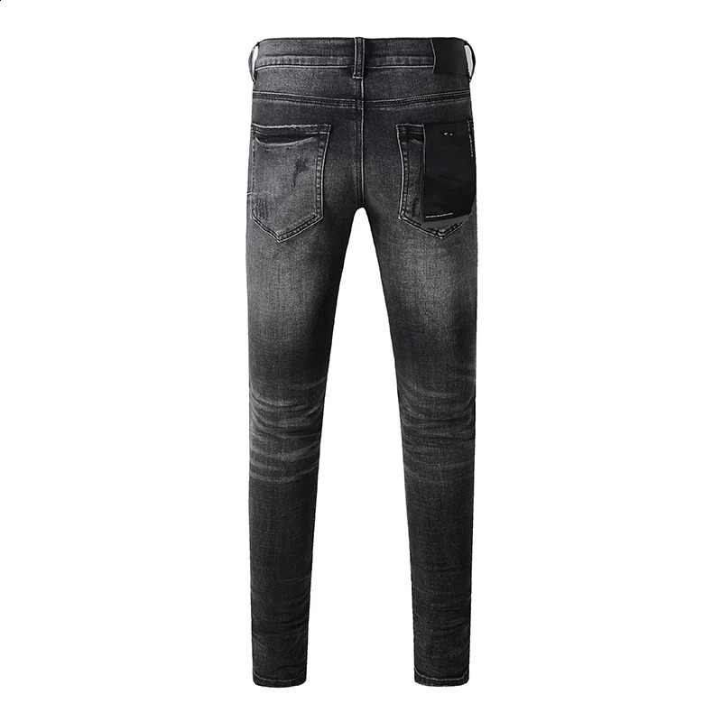 Stretch Skinny Summers Streetwear Button Fly Black Gray Destroyed Holes Ripped Jeans Pants 240821